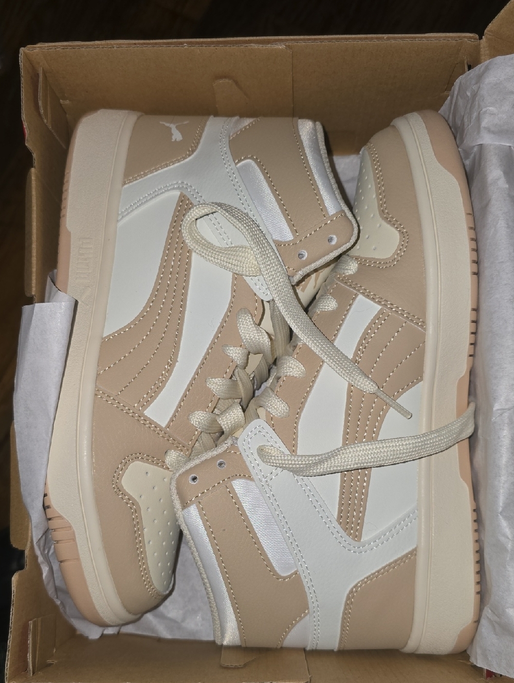 Puma Cream & White High-Top Sneakers